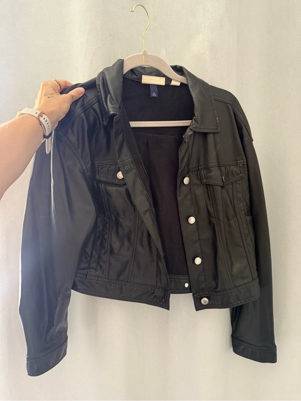 Universal Thread Black Faux Leather Trucker Jacket - Women's